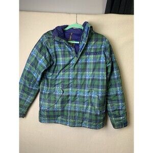 Burton Jacket Youth Size Large (14-16) Green/Navy Plaid Dry Ride Snowboard Hood